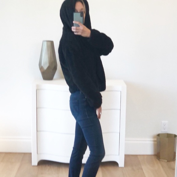 LAST 1! Black Faux Fur Hoodie Cardigan - Picture 2 of 8